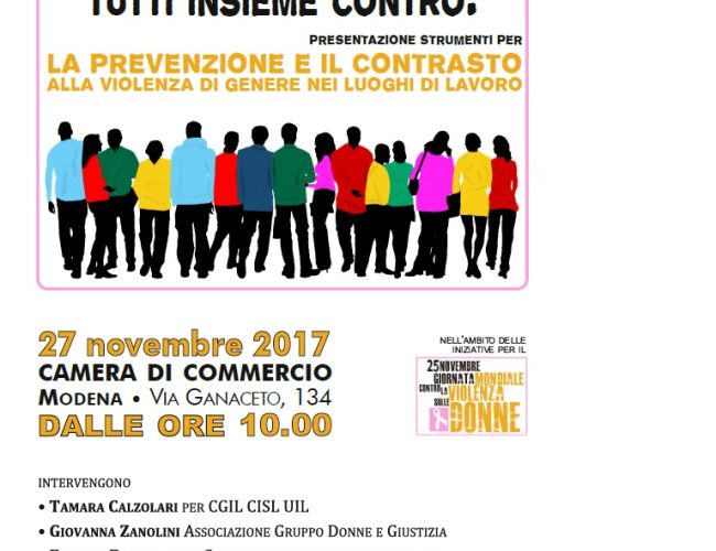 Violenza alle donne: sabato 25 novembre giornata mondiale, lunedì 27 a Modena presentazione strumenti prevenzione e contrasto