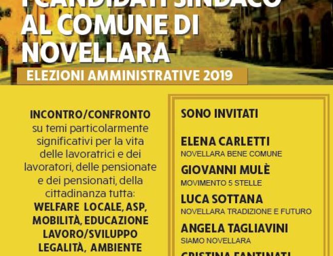 I sindacati incontrano i candidati sindaco di Novellara. Lunedì 20 maggio alle ore 17:30