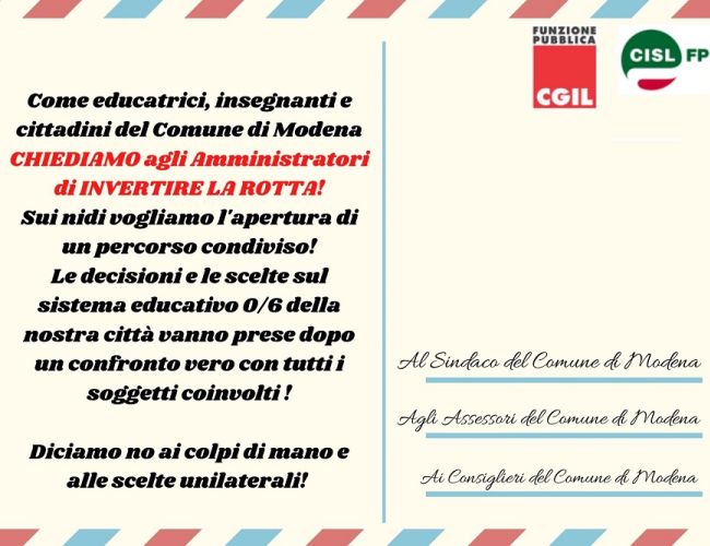 Nidi comunali Modena: protesta contro ipotesi esternalizzazione