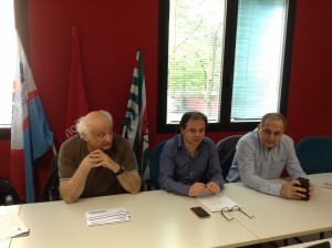 sciopero nazionale dei metalmeccanici: da sin. Alberto Zanetti, Cesare Pizzolla e Claudio Mattiello